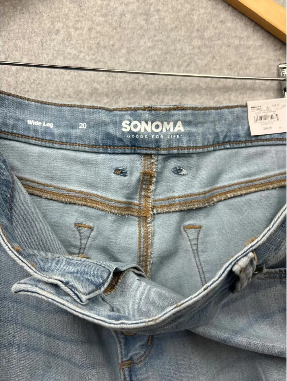 Sonoma Wide Leg High Rise Jeans Womens Plus Size 20 Relaxed Raw Hem Button Fly